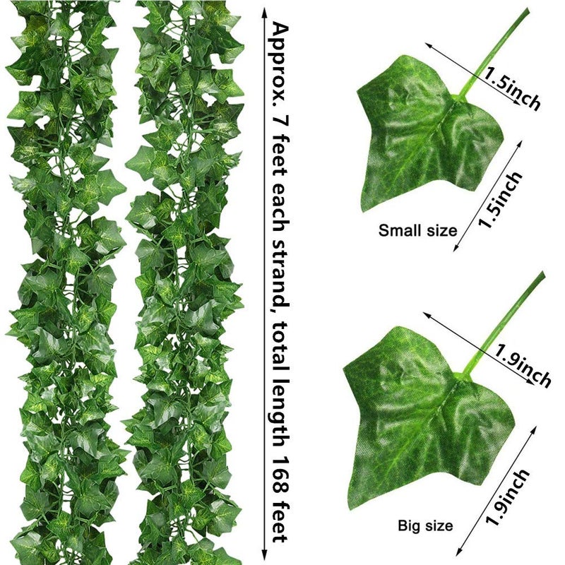 ZWYOQI 168 Feet Artificial Ivy Leaf Plants Fake Vine Hanging Garland Greenery Foliage for Home Kitchen Garden Office Wedding Wall Decor (Ivy/24 Strands) - Image 2
